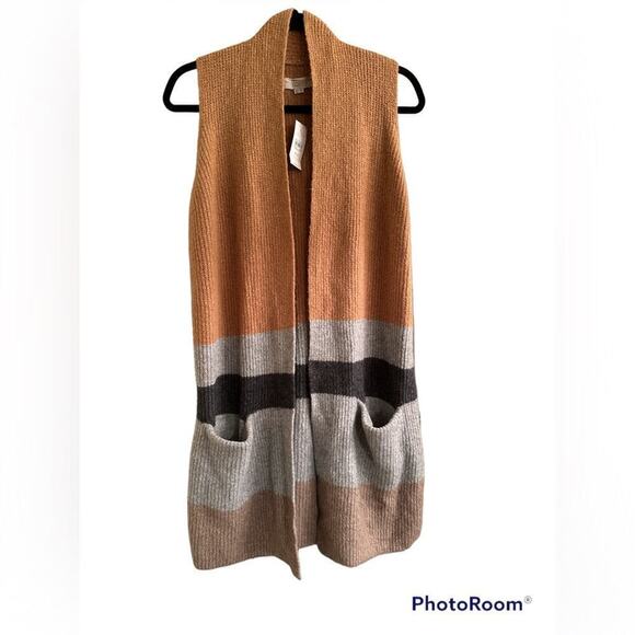 Loft Women’s Color Blocked Striped Sleeveless Cozy Sweater Vest Sz S Oversized - Picture 1 of 5